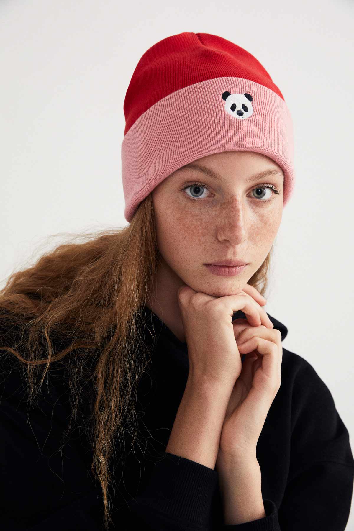Panda Beanie - Red/Pink