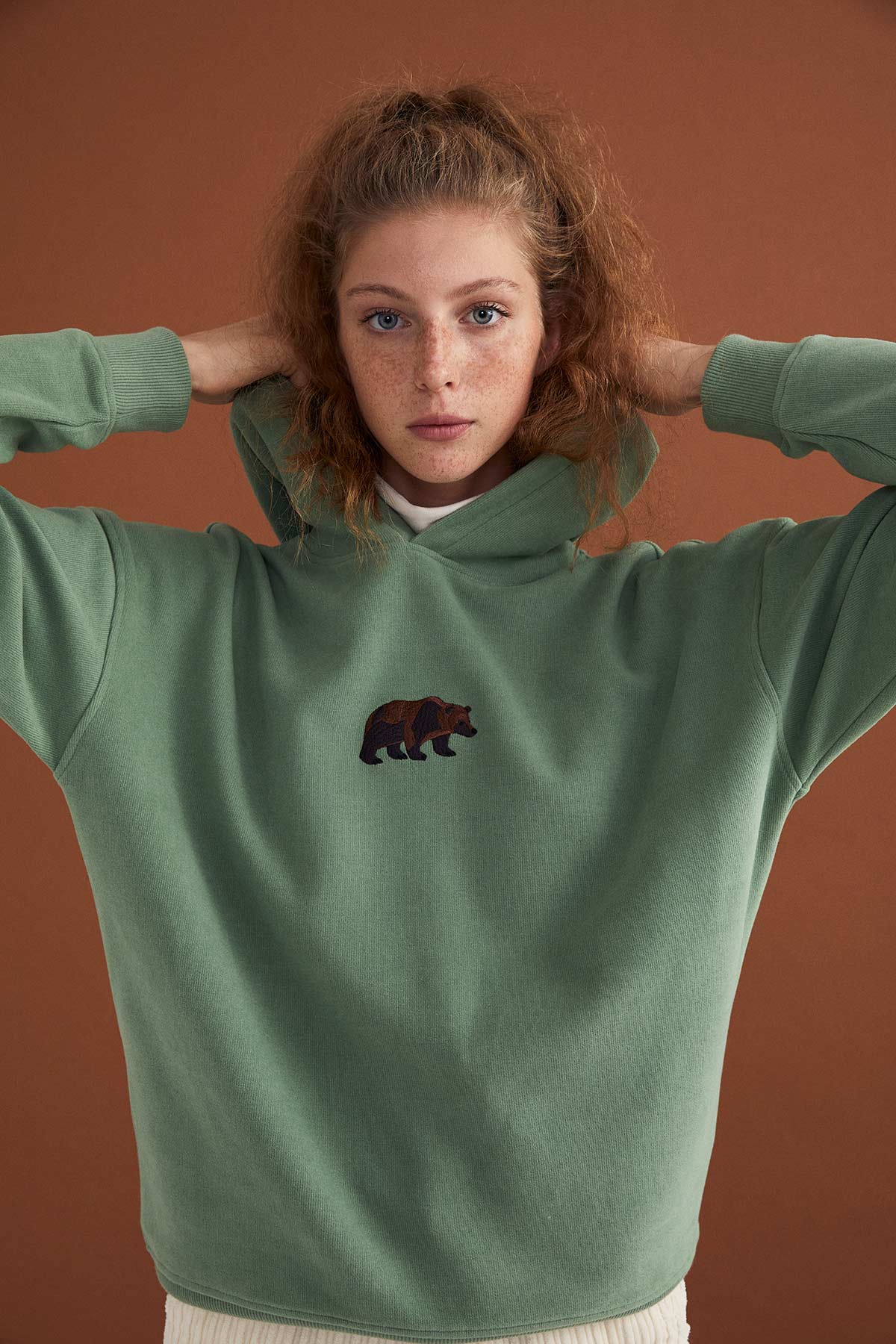 Brown Bear Hoodie - Sea Green