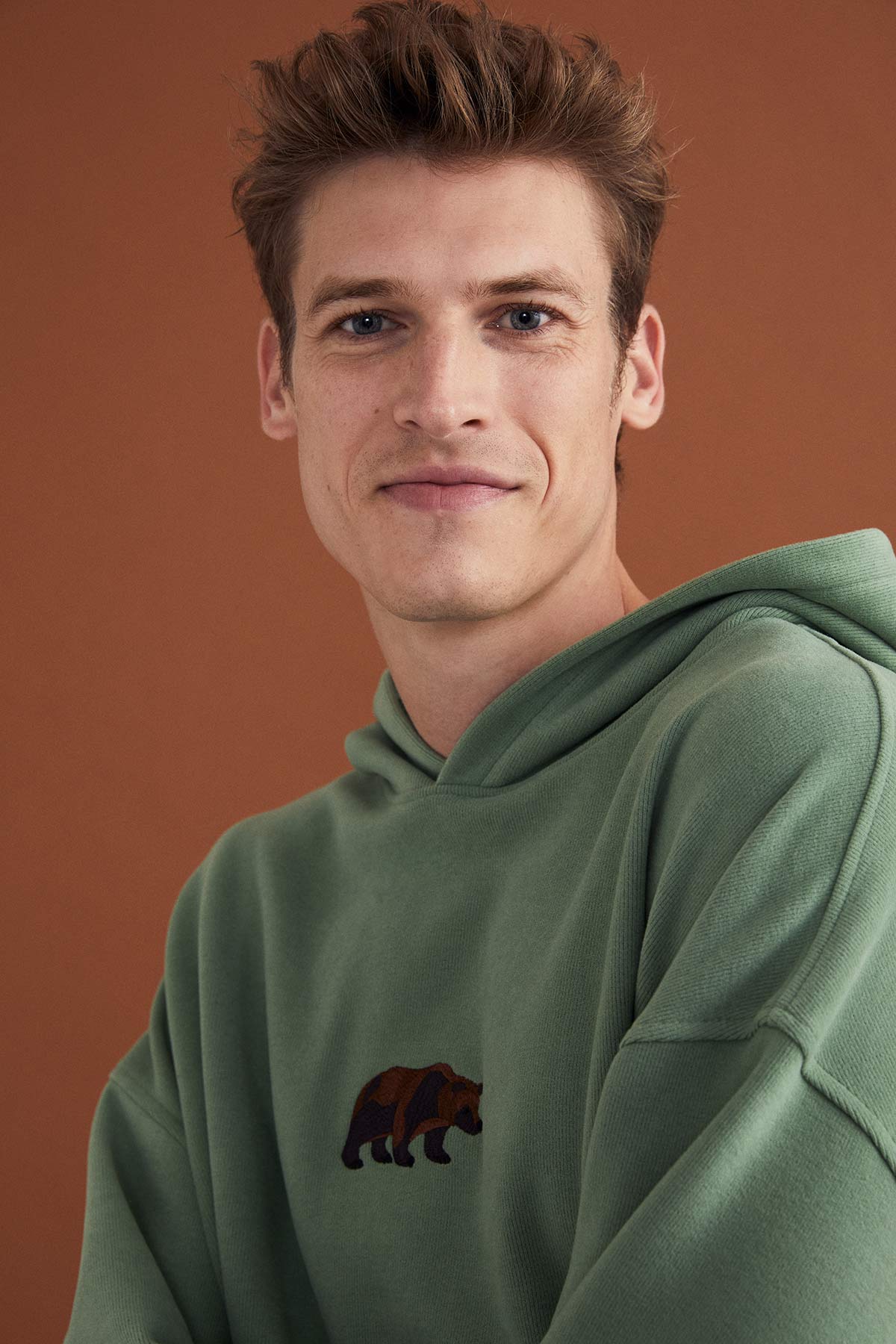 Brown Bear Hoodie - Sea Green