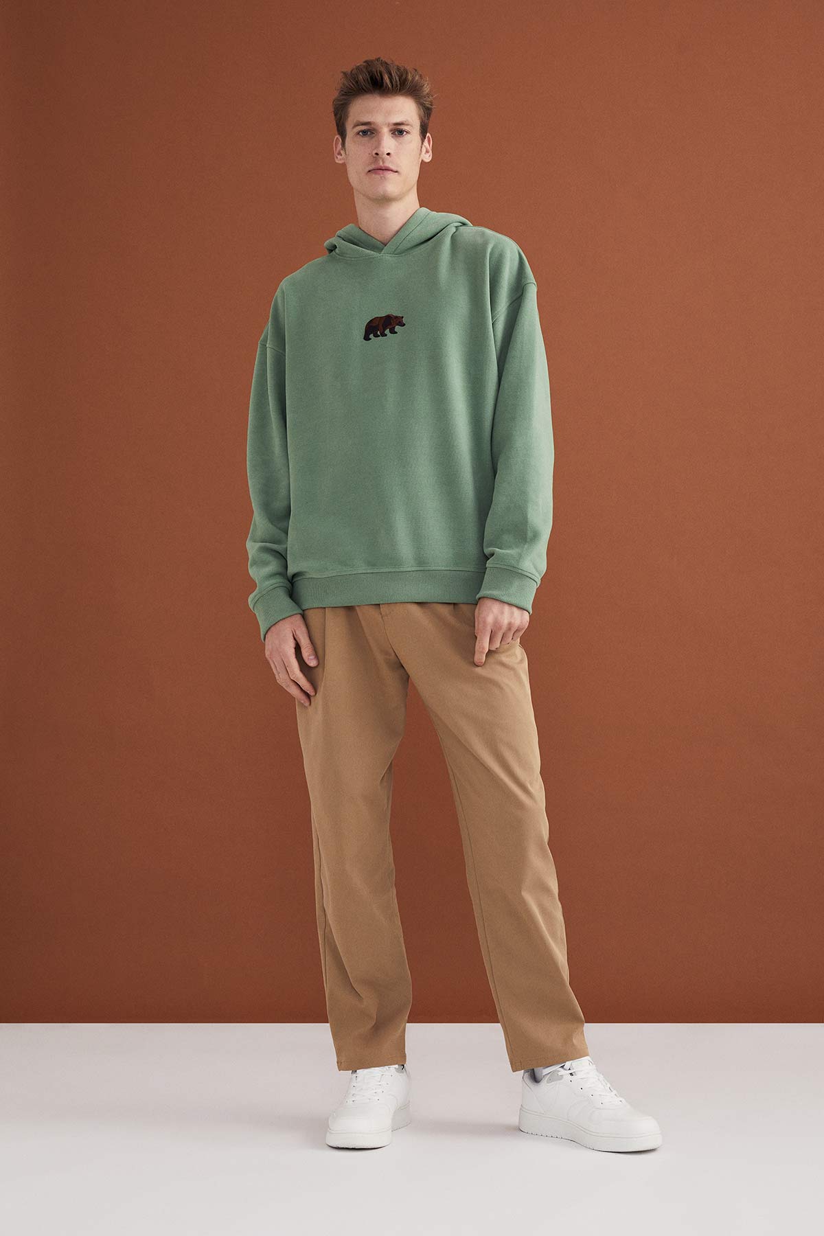 Brown Bear Hoodie - Sea Green