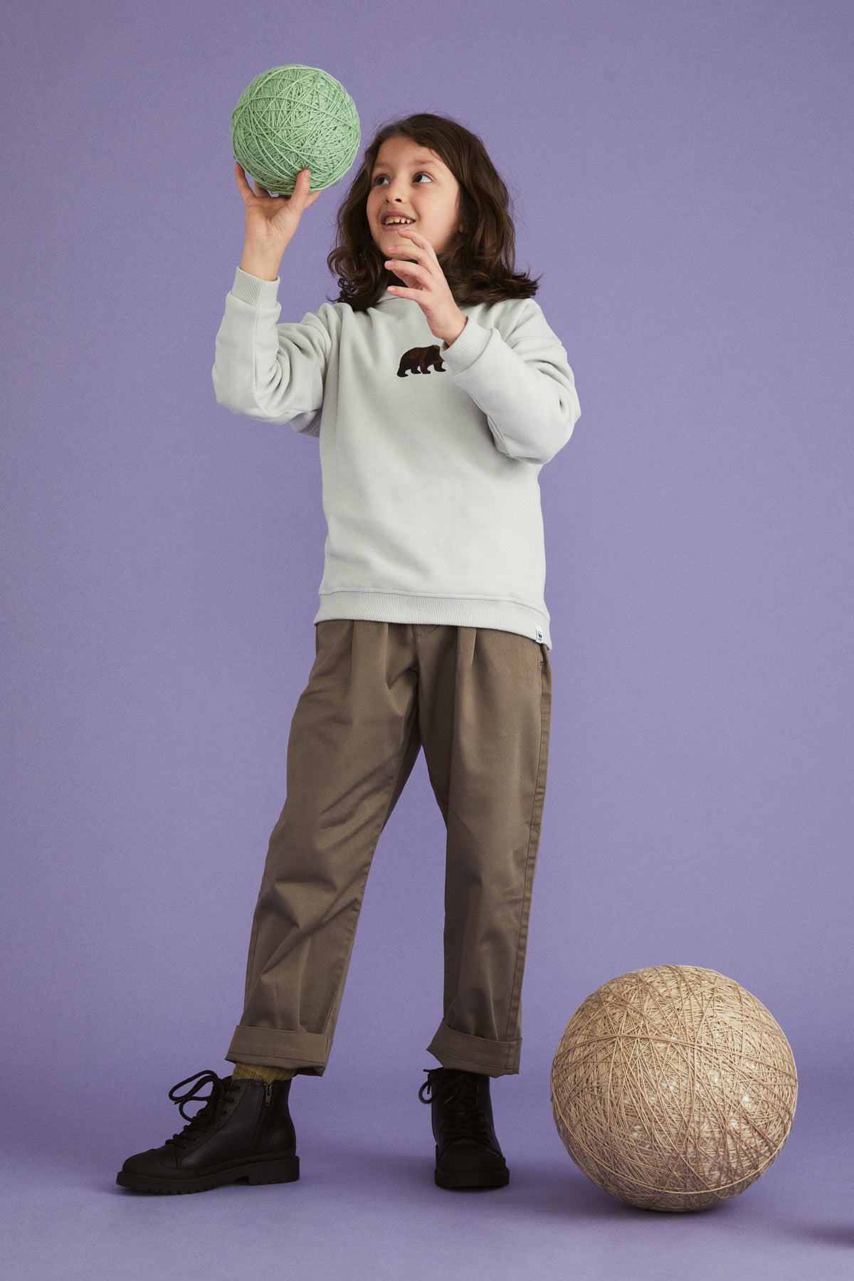 Brown Bear Kid's Hoodie - Light Gray