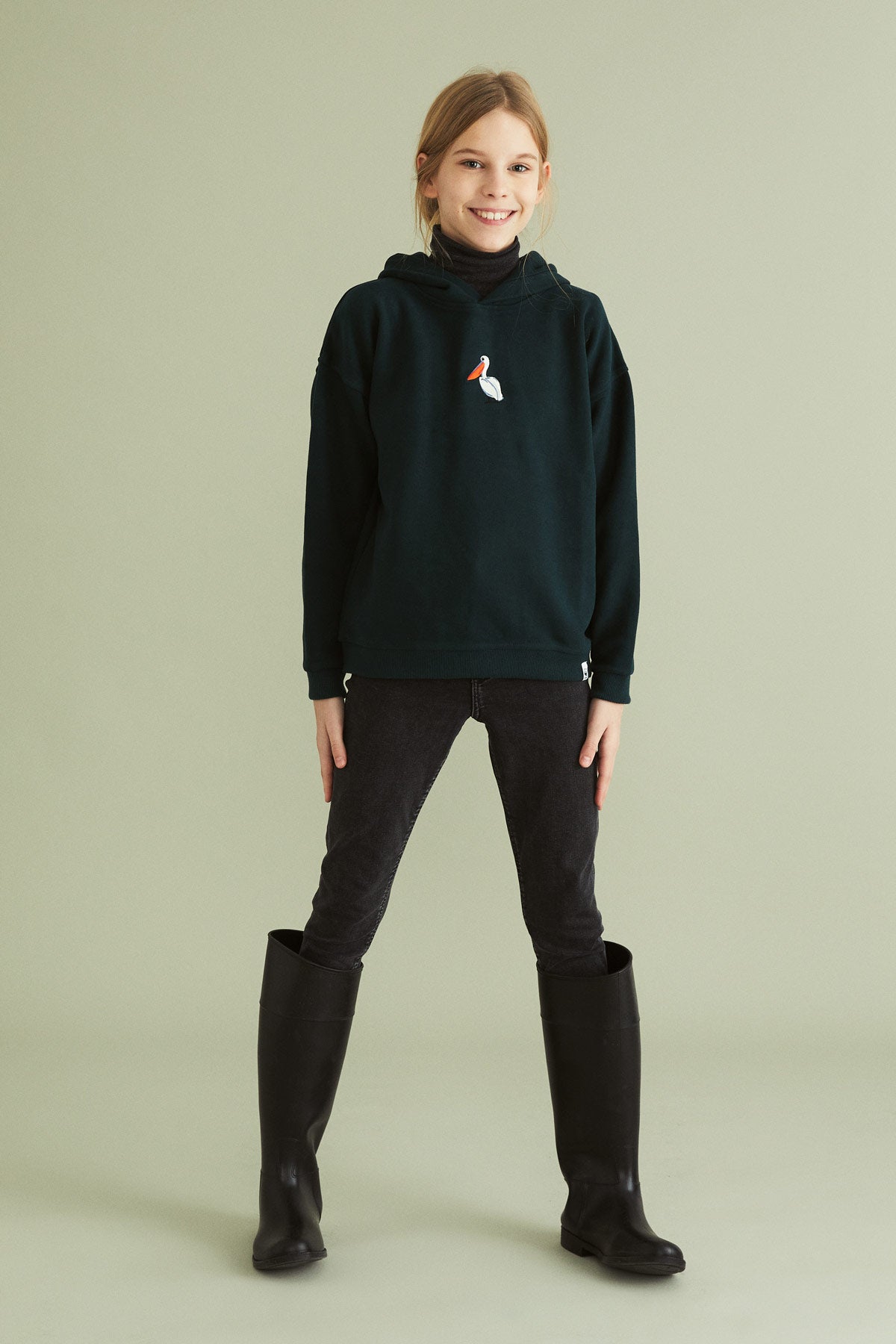 Dalmatian Pelican Kid's Hoodie - Dark Green