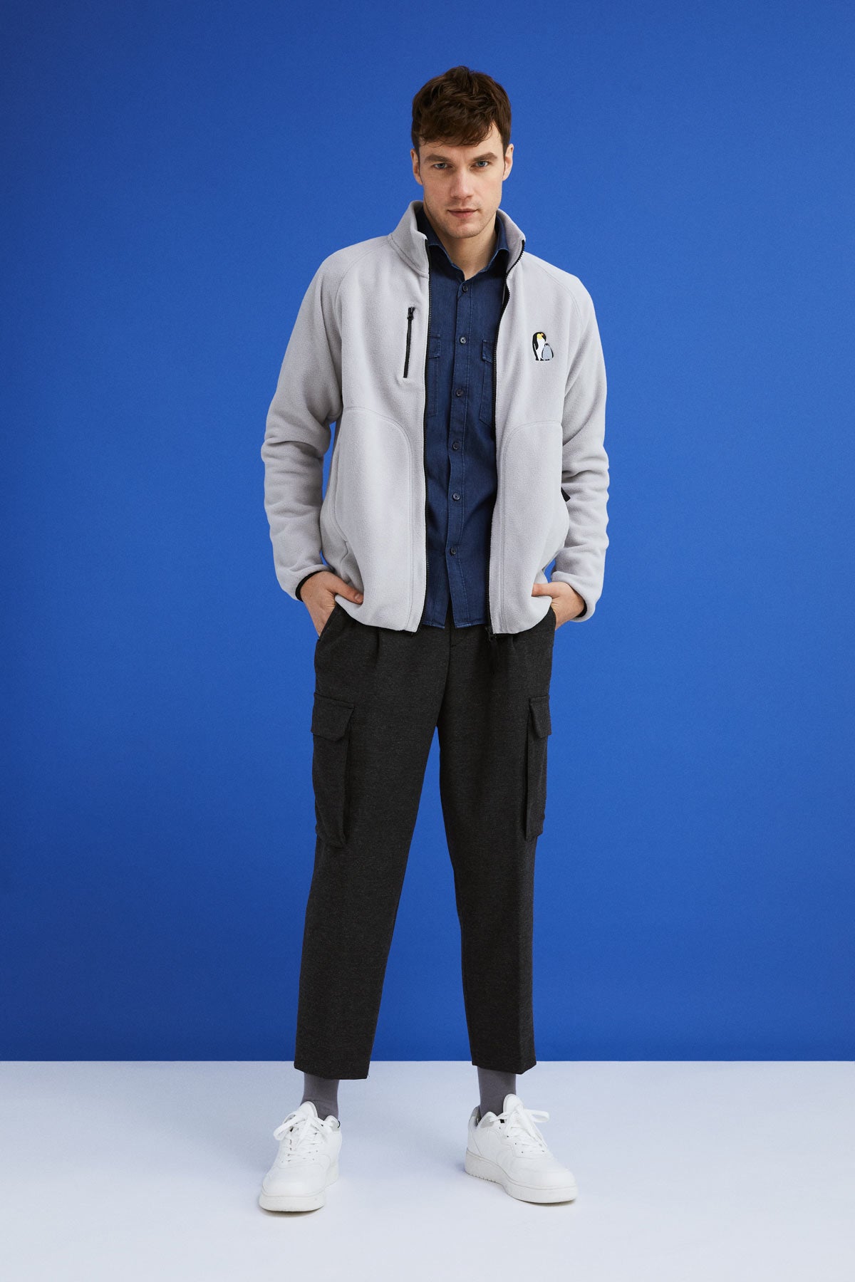 Emperor Penguin Zipped Fleece - Gray