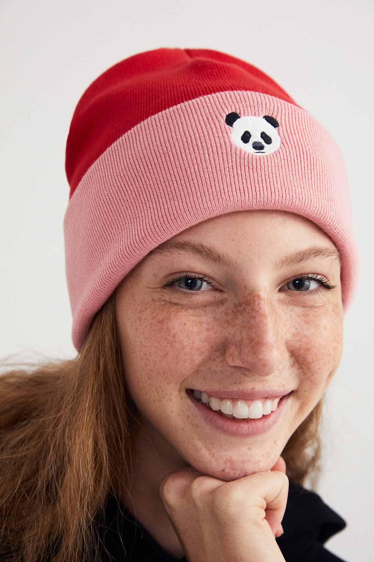Panda Beanie - Red/Pink