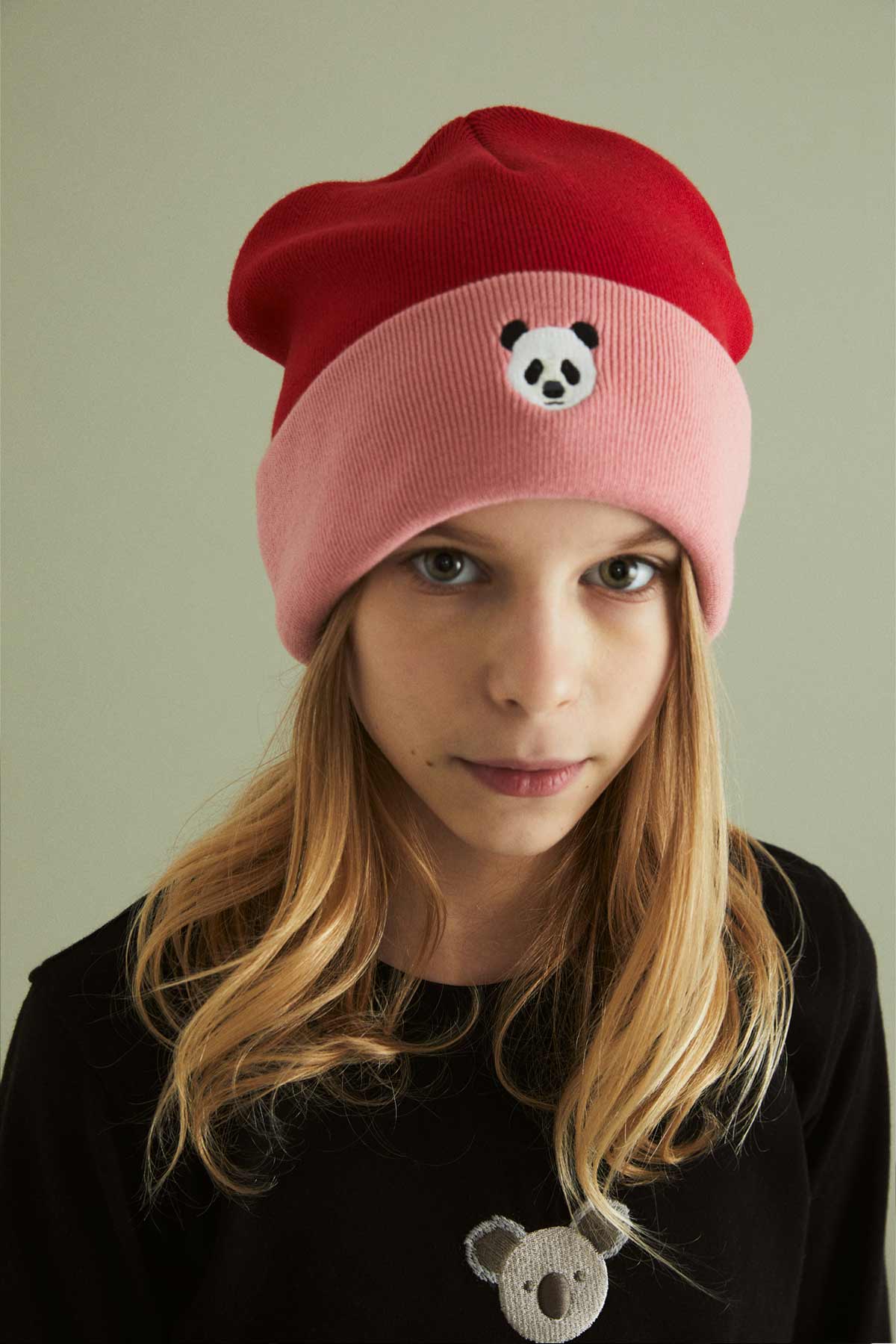 Panda Beanie - Red/Pink