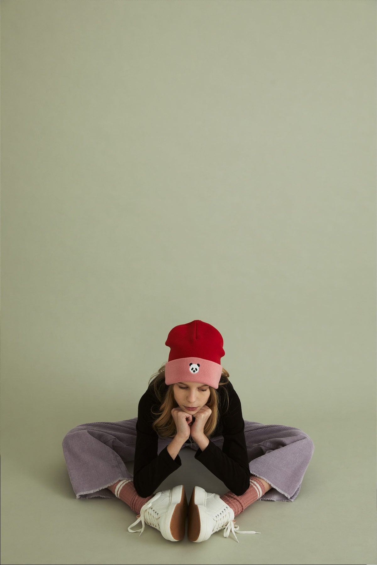 Panda Beanie - Red/Pink