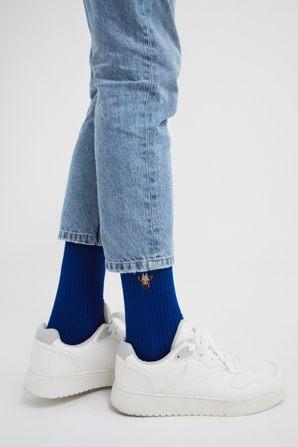 Giraffe Towel Socks - Blue